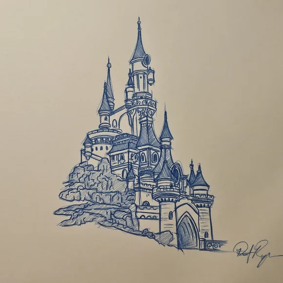 Disneyland Paris Sleeping Beauty Castle La Chateau De La Belle Drawing/sketch - Picture 1 of 6